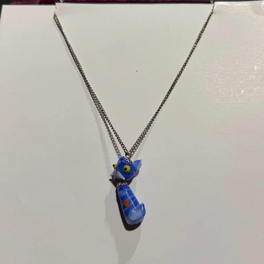 Necklace with Blue Cat Pendant